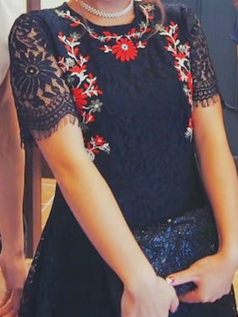 Ardene Black Floral Lace Dress with Floral Embroidery